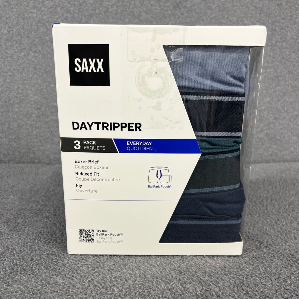 SAXX Daytripper Boxer Brief Mens XL Blue Navy 3 Pack Relaxed Fit BallPark Pouch